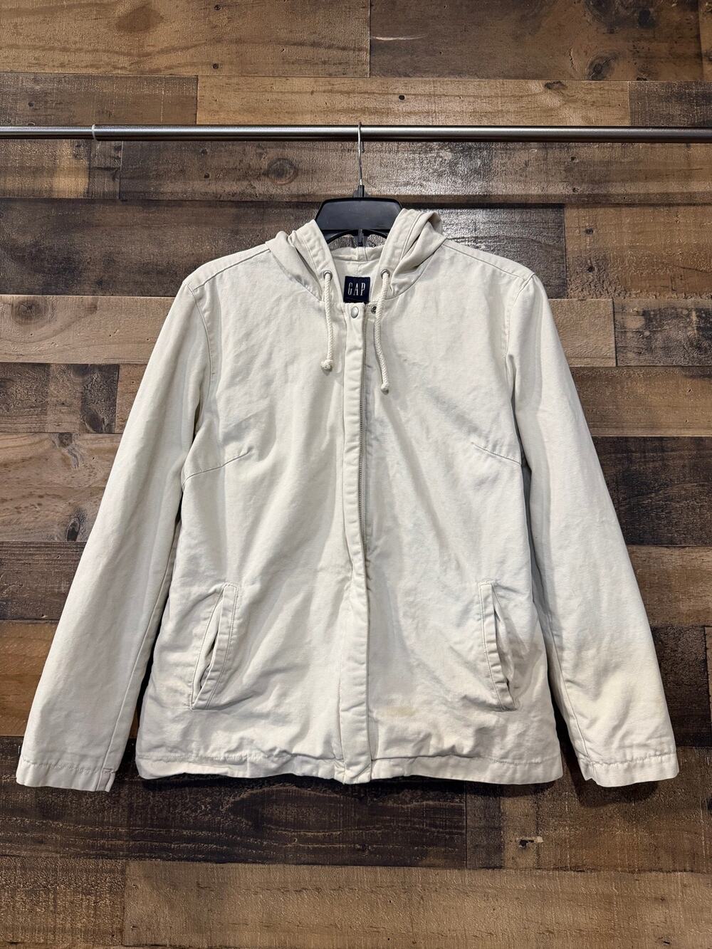 GAP Cream Cotton Canvas Hooded Zip-Up Jacket - Size M